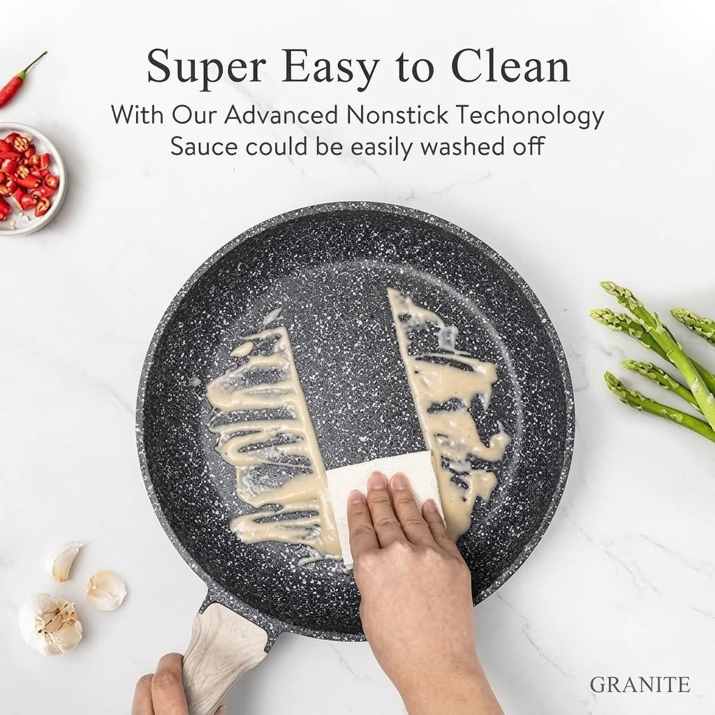 Non Stick Frying Pan Skillet, Omelet Pan, Healthy Non Toxic Granite Chef Pan, Induction Compatible Egg Frying Pan with Heat-Resistant Handle, PFOA-Free,Black, 10"