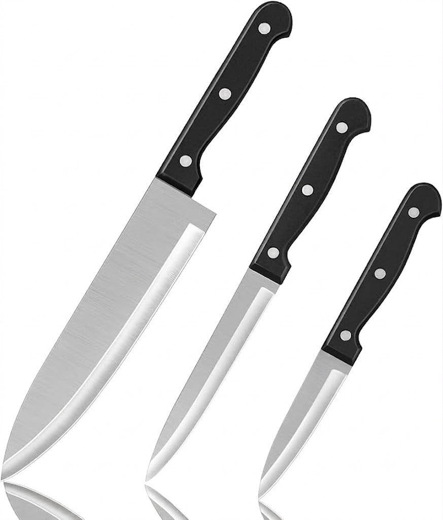 Kitchen Knife, 3-Pcs Knife Set, 8 Inch Chef Knife, 5 Inch Utility Knife, 3.5 Inch Paring Knife, Ultra Sharp Chef's Knives in High Carbon Stainless Steel, Ideal for Cooking, Chopping, Slicing and BBQ