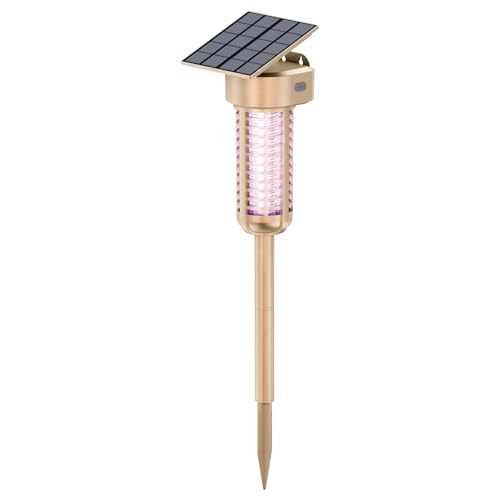Solar Bug Zapper Outdoor, Garden Mosquito Zapper Waterproof & Cordless & Rechargeable & Auto On/Off,Flying Insect Zapper Mosquito Killer Lamp Mosquito Catcher Decorative Light for Patio, Gold