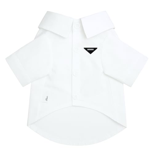 Luxury Pet Dress Shirt – White Designer Button-Up Outfit, Custumes, Formal Dog Shirt for Wedding, Birthday Party, Photoshoot, Puppy & Kitten Fashion Apparel (Medium 5.6–8.8 lbs)
