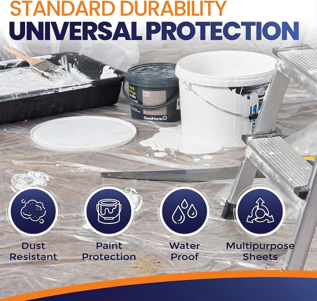 6 Pack 12 x 9 ft Extra Large Plastic Drop Cloth for Painting - Light & Durable Tarp Cover for Furniture - Plastic Clear Tarp Waterproof - Paint Floor Covering - Painters Drop Cloth Sheeting
