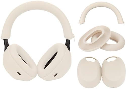 Adhiper 3 Set Case Cover for Sony WH-1000XM5 Headphones,Embody EarPad Cover/Ear Cover/Headband Cover/Headband Cushion Protector,Sweat Proof Soft Silicone Headphones Accessories(Off White)