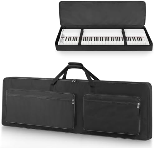 88-Key Keyboard Case β Full Padded Piano Gig Bag with Adjustable Shoulder Straps, 4 Storage Pockets for Accessories, 53.9" x 7.1" x 14.6" (Black)