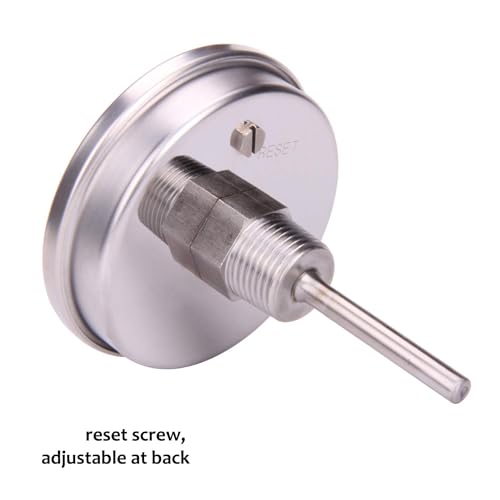 MEASUREMAN Fully Stainless Steel Pot, Kettle, Brewing Bimetal Thermometer, 3" Dial, 2-1/2" Stem, 0-250 deg F/-20-120 deg C, -1% Accuracy, Adjustable, 1/2" NPT Back Mount (2 Pack)