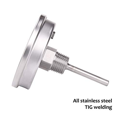 Measureman Fully Stainless Steel Bimetal Dial Thermometer, 3" Dial, 2-1/2" Stem, 50-550 deg F/10-260 deg C, -1% Accuracy, Adjustable, 1/2" NPT Back Mount