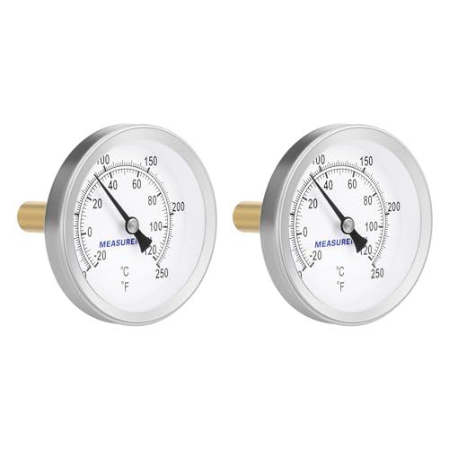 MEASUREMAN Hot Water Bi-Metal Thermometer, 2-1/2" Dial, 1-3/4" Lead-Free Brass Stem, Range 0-250 deg F/-20-120 deg C, 2% Accuracy, Adjustable, 1/2" NPT Back Mount(2 Pack)
