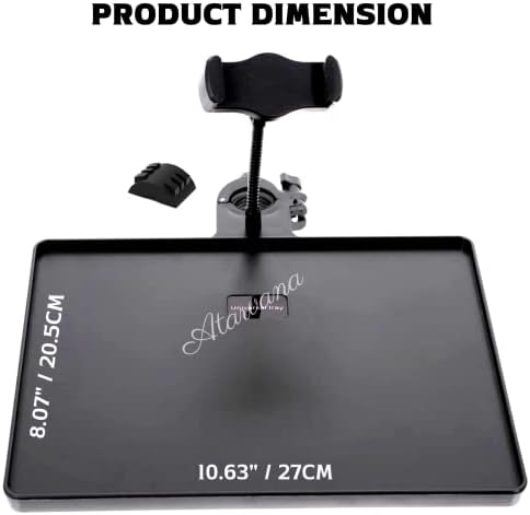 Universal Microphone Stand Tray with Phone Holder, Mic Stand Clamp-On Utility Shelf Rack Tray Holder for Music Sheet, Live Streaming, Live Broadcast, Karaoke, Recording, Music Stand Accessories
