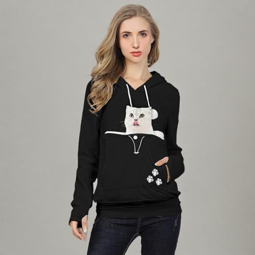XUDREZ Unisex Big Pouch Hoodie Long Sleeve Pet Dog Holder Carrier Sweatshirt Hooded Pocket Kangaroo Hoodie (Black,L)