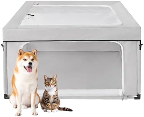 EHEYCIGA 42x42x26 Inches Puppy Playpen for Dogs & Cats Indoor or Outdoor - Foldable Dog Play Pen with Door, Dog Fence for Small Pets with Heavy-Duty Oxford & Steel Frame, with Cover