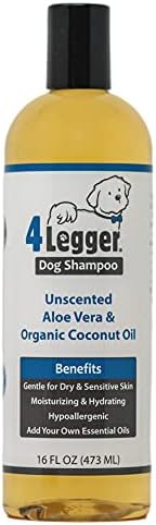 Organic Natural Dog Shampoo, Hypoallergenic Dog Shampoo, Puppy Safe Coconut Shampoo, Sensitive Skin, Fragrance Free with Aloe for Soothing Relief of Dry, Itchy, Sensitive Allergy Skin 16 oz