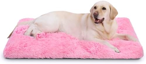 Vonabem XL Dog Bed Large Crate Pad, Washable Pink Pet Beds, Deluxe Plush Soft Crate Bed 42 inch, Dog Mats for Sleeping, Anti-Slip Kennel Pad 41 * 27 inch