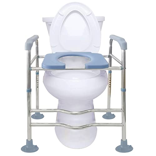Raised Toilet Seat with Arms, 22in Width, Height Adjustable, Reinforced and Anti-Skid Design, Commode Chair and Safety Frame for Most Toilets,Bathroom Assist Frame for Elderly, Handicap【Widen】
