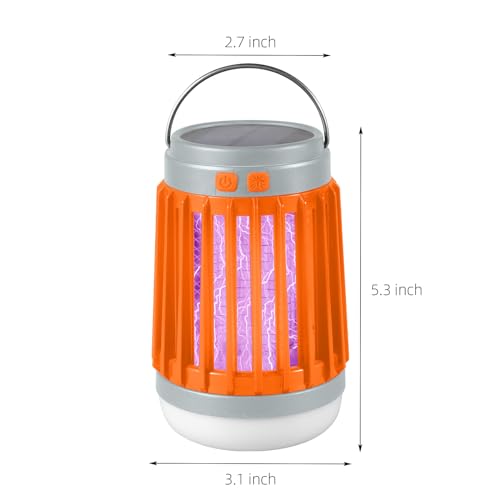 2 Pcs Solar Bug Zapper Outdoor Waterproof Mosquito Repellent for Patio Camping, 3 in 1 Cordless Mosquito Zapper Light Portable Small Gnat Zapper - Camping Light, Mosquito Killer, Flashlight (Orange)