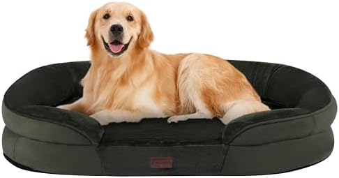 Dwanton Orthopedic Dog Bed for Large Dogs, Waterproof Dog Sofa with Egg Foam Support, Washable Pet Bed with Four Sided Bolster Cushion, with Removable Cover & Non-Slip Bottom, 42 Inches, Green