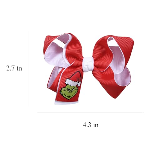 2pack Christmas Green Hair Bow Clips Red Hair Ribbon Barrettes Alligator Hairpin 4.3" for Women Girls Kids Xmas Holiday Dress up Party Costume Decorations Accessories Gift