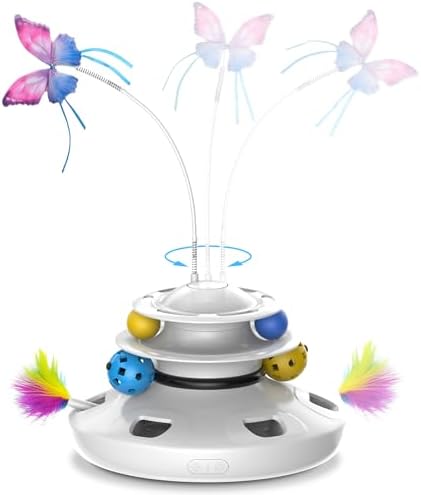 Cat Toys, 4-in-1 cat Interactive Toy for Indoor Rechargeable Automatic with Fluttering Butterfly Random Moving for Bored Indoor Adult Cats Kittens All Breeds White