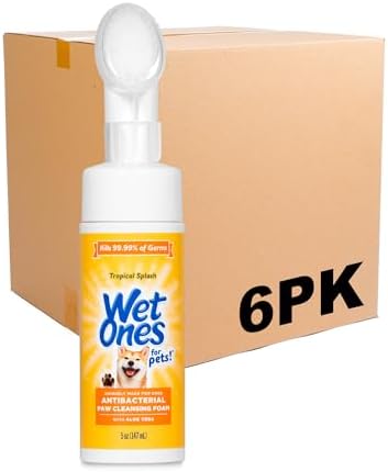 Wet Ones for Pets Antibacterial Dog Paw Cleansing Foam with Built-in Paw Scrubber Brush, Tropical Splash Scent | Dog Paw Cleaner with Antibacterial Foam and Brush, 5 oz - 6 Pack