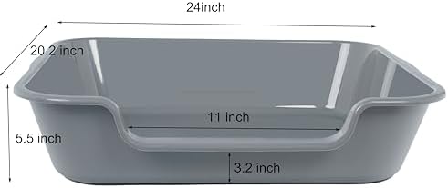 1 Pack of Extra Large Cat Litter Box (ABS Material), Low Entry Senior Litter Pen for Geriatric Kitty Big Cats, Jumbo Pet Safe Litter Boxes Tray for Indoor Pets Potty (Gray, 24" L x 20" W)