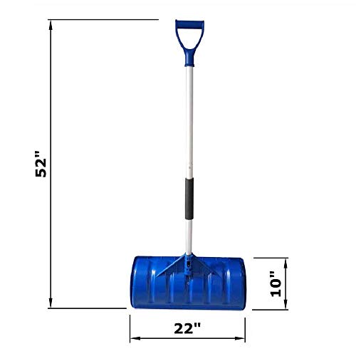 MTB 52-in Lightweight Snow Shovel Snow Pusher, Pack of 2 Sets, Blue, with Wide Poly Blade (22 inch x 10 inch) and Aluminum Handle
