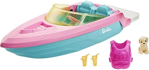Barbie Boat with Puppy and Themed Accessories, Fits 3 Dolls, Floats in Water, Great Toy for 3 to 7 Year Olds
