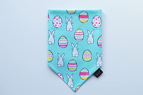 Easter over the collar dog bandana, handmade pastel color spring slip on pet bandana (Bunnies and Easter Eggs, Large)