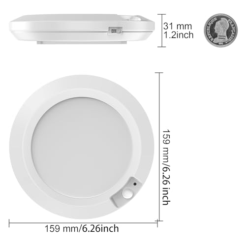 6.2 inch Motion Sensor Ceiling Light Battery Operated Fixture LED Closet Lights Battery Powered Wall Lights 210LM 3000K for Laundry Stairw Indoor-Warm White(1 PCS)