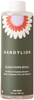 Dandylion Clean Paws No-Rinse Foaming Cleanser Refill – Gentle, Fragrance-Free, pH-Balanced for Dogs, 10 fl oz