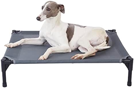 pettycare Elevated Outdoor Dog Bed - Raised Cot for Large Dogs, Heavy Duty Pet Cots Waterproof, Cooling, Washable Breathable Teslin Mesh, Durable, Non Slip, 42 Inches, Grey