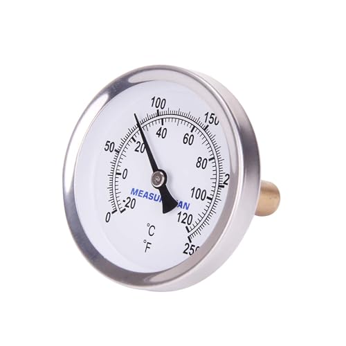 MEASUREMAN Hot Water Bi-Metal Thermometer, 2-1/2" Dial, 1-3/4" Lead-Free Brass Stem, Range 0-250 deg F/-20-120 deg C, 2% Accuracy, Adjustable, 1/2" NPT Back Mount(2 Pack)