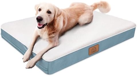 Extra Large Orthopedic Dog Bed for Big Dogs - XL Waterproof Dog Bed with Removable Washable Cover & Anti-Slip Bottom, Crate Bed, Deluxe Plush Pet Bed Mat (Blue)