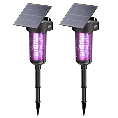 Solar Bug Zapper Outdoor 2 Pack, Garden Mosquito Zapper Waterproof & Cordless & Rechargeable & Auto On/Off,Flying Insect Zapper Mosquito Killer Lamp Mosquito Catcher Decorative Light for Patio