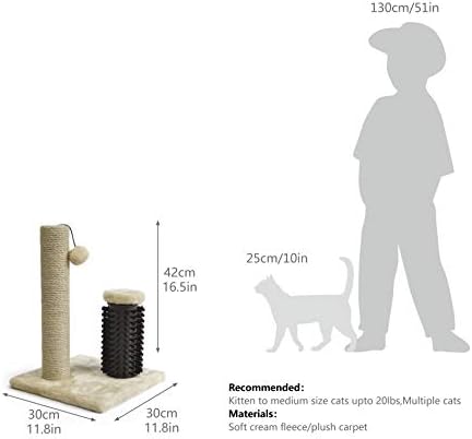 Amazon Basics Cat Scratching Post with Brush for Indoor Cats, 12.2 x 12.2 x 16.54 inch for Kittens, Beige