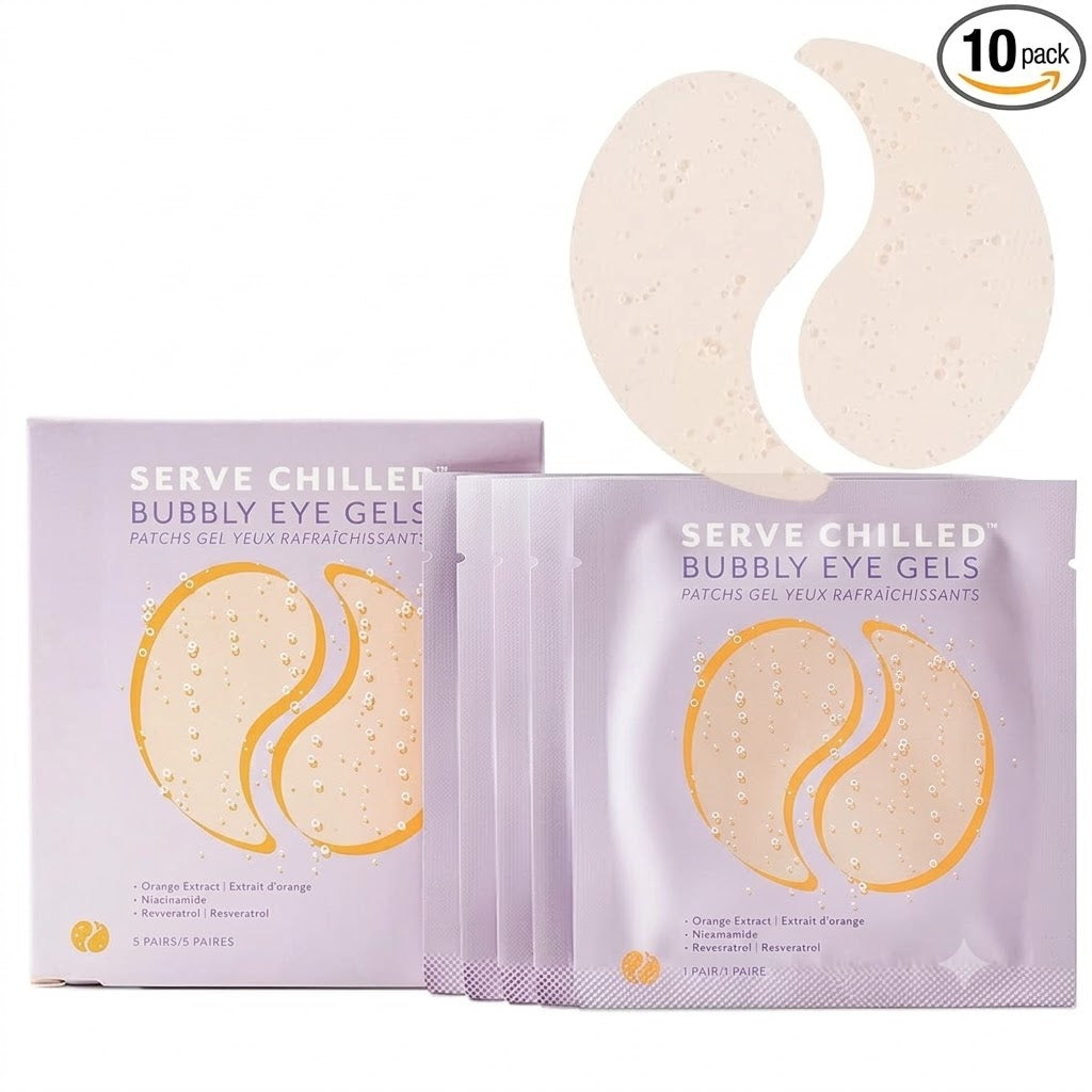 Serve Chilled Bubbly Eye Gels with Niacinamide, Hydrating Under Eye Patches with Niacinamide and Vitamin C, Under Eye Gel Pads with Gel Technology, Facial Skin Care Products - 5 Pairs