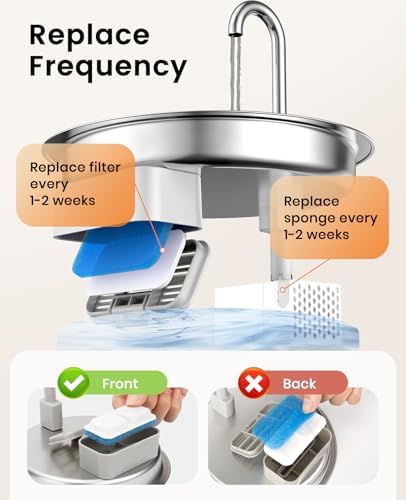 oneisall Cat Water Fountain Filters Replacement, 8 Pack Cat Fountain Filters for 67oz/2L Stainless Steel Cat Fountain Filters, Filters for Cat Water Fountain Easy to Install and Clean