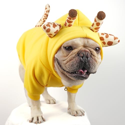 CHEERTAILS French Bulldog Clothes Dog Sweaters for Small Medium Dogs Girl Boy, Frenchie Clothes Sweater Funny Giraffe Costumes Winter Coat Hoodies Sweatshirt for Doggy and Cat,Yellow,M