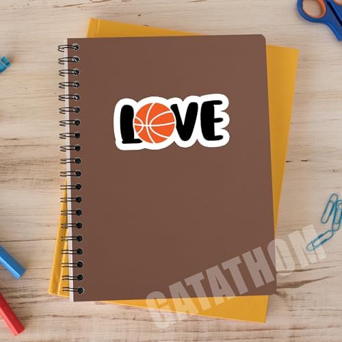 (3Pcs) Love Basketball Sticker Basketball Heart Sticker Basketball Accessories Basketball Lover Basketball Decals, Waterproof Vinyl Decal for Book Laptop Phone Tumbler Water Bottle, 3" x 1.4"
