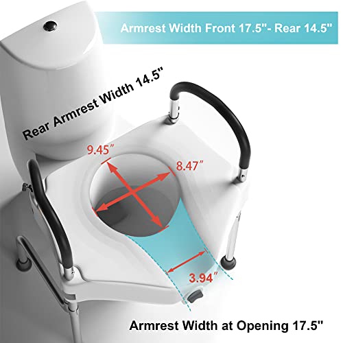 Lock Raised Toilet Seat with Handles, 5 Inch Toilet Seat Riser Heavy Duty with Adjustable Arms and Legs Fits Most Toilets, Elevated Toilet Seat 300 LBS(Regular, Grey+White)