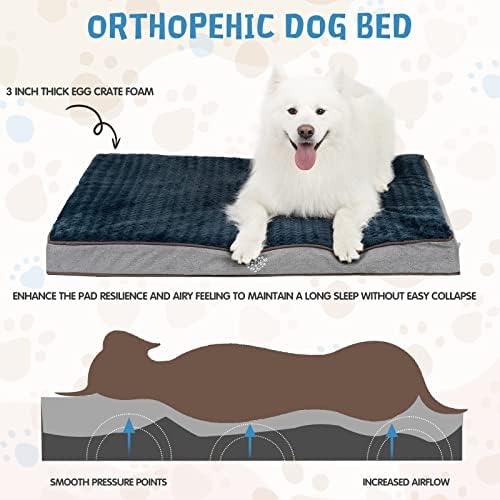 VANKEAN Dog Bed Soft Crate Pad Mat Reversible Warm& Cool, Washable Comfy Kennel Pad with Orthopedic Egg-Crate Foam for Small Medium Large Dogs, Water-Resistant Pet Bed, Grey