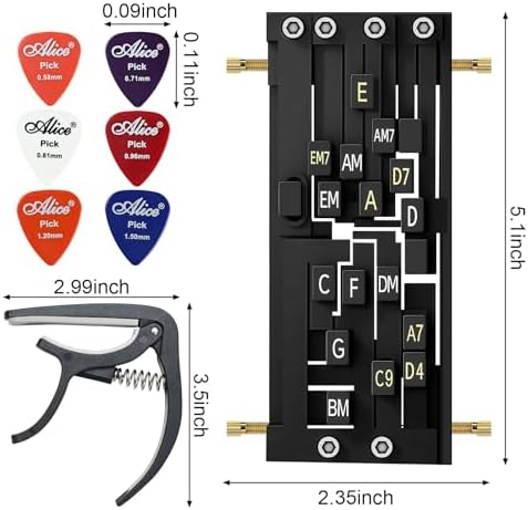 Guitar Chord Presser - Guitar Aid Chord Trainer for Beginners, Guitar Chord Helper Practice Tool with 6 Picks & Capo, Portable Guitar Assisted Learning Tools Kit Accessories for Acoustic Guitars