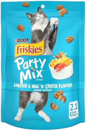 Purina Friskies Cat Treats, Party Mix Lobster & Mac 'N' Cheese Flavors - (Pack of 10) 2.1 oz. Pouches