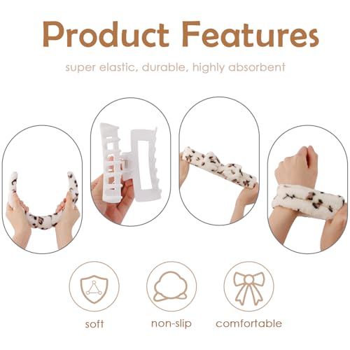 Canitor Spa Headband Wrist Bands Set with Hair Clips Skincare Headband for Washing Face Non Slip Puffy Terry Cloth Makeup Headband Cute Women Teen Girls Gifts Trendy Stuff Hair Accessories