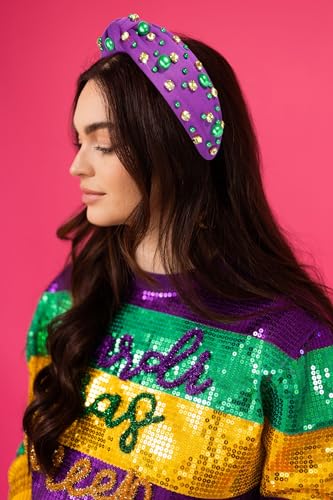 Mardi Gras Hairband for Women Purple Pearl Rhinestone Knotted Headband Carnival Parade Party Hair Accessories