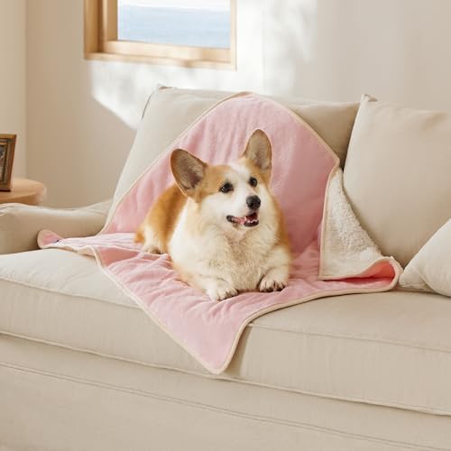 Bedsure Cat Blanket for Indoor Cats - Waterproof Calming Cat Blankets for Couch Protection, Sherpa Fleece Pet Blanket, Soft Plush Reversible Throw Furniture Protector, 50"x40", Pink