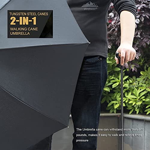 Wrzbest Stick Umbrella 2-in-1,Self Defense Cane Umbrella Man, Auto Open Long Handle, Large Detachable sturdy Walking Stick Umbrella Man Crutch Umbrella for Father's Day,elderly Men(Upgrade:black)