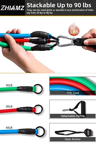 Resistance Bands with Handles, Single Resistance Bands, Exercise Bands with Handles, for Resistance Training, Physical Therapy, Home Workouts, Fitness, Pilates (3-1 Band- 90lbs)