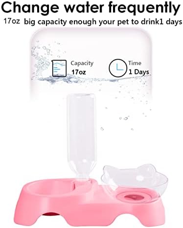 MILIFUN Double Dog Cat Bowls - Pets Water and Food Bowl Set, 15°Tilted Water and Food Bowl Set with Automatic Waterer Bottle for Small or Medium Size Dogs Cats