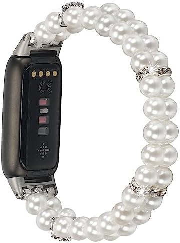 Wongeto Compatible with Fitbit Luxe Bands,Fashion Handmade Elastic Stretch Pearl Bracelet Women Replacement Strap for Fitbit Luxe accssorises