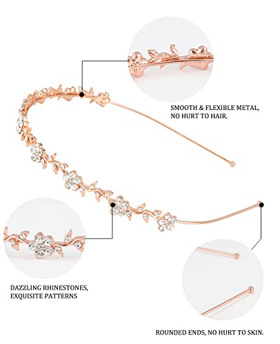 Wecoe 4 Pack Silver Rhinestone Headbands Rose Gold Metal Headbands Flower Girl Bridal Wedding Headpieces Crystal Butterfly Headbands Halloween Christmas Gifts Formal Hair Accessories For Women Girls