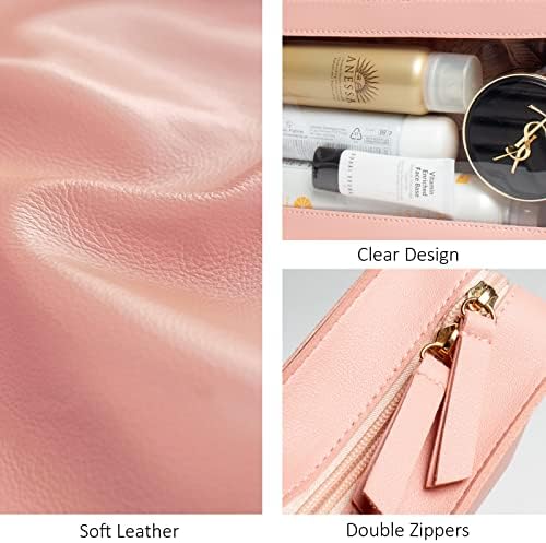 LETGO Clear Makeup Bags, TSA Approved Toiletry Bag with Zipper, Clear Makeup Organizer Fit Carry-on Travel Car Accessories Essentials,Portable Travel Pouch for Women Men (Pink)