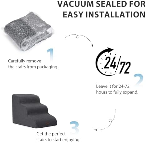 Dog Stairs for Couch Sofa and Chair, 3-Step Dog Steps for Small Dogs and Cats, Non-Slip Indoor Pet Step, Light Grey